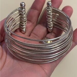 Sterling Silver Stacked Bangles Bracelet Cuff 925 Stamped Multi Strand